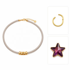 Collar Caucho, anilla desmontable y Charm Estrella Astral Maxi - Alma de Plata