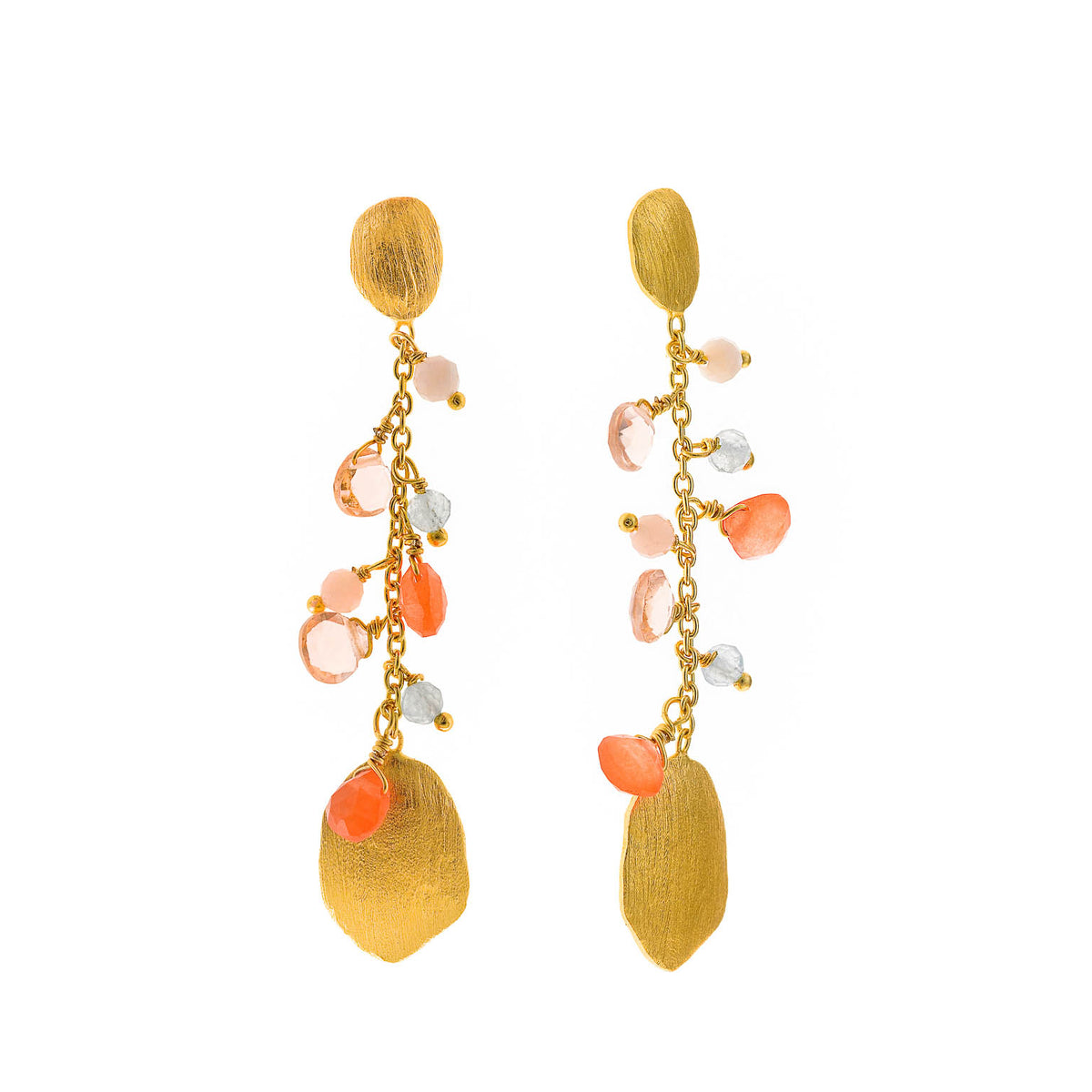 Pendientes Solaria largos dorados con piedras de colores - Alma de Plata