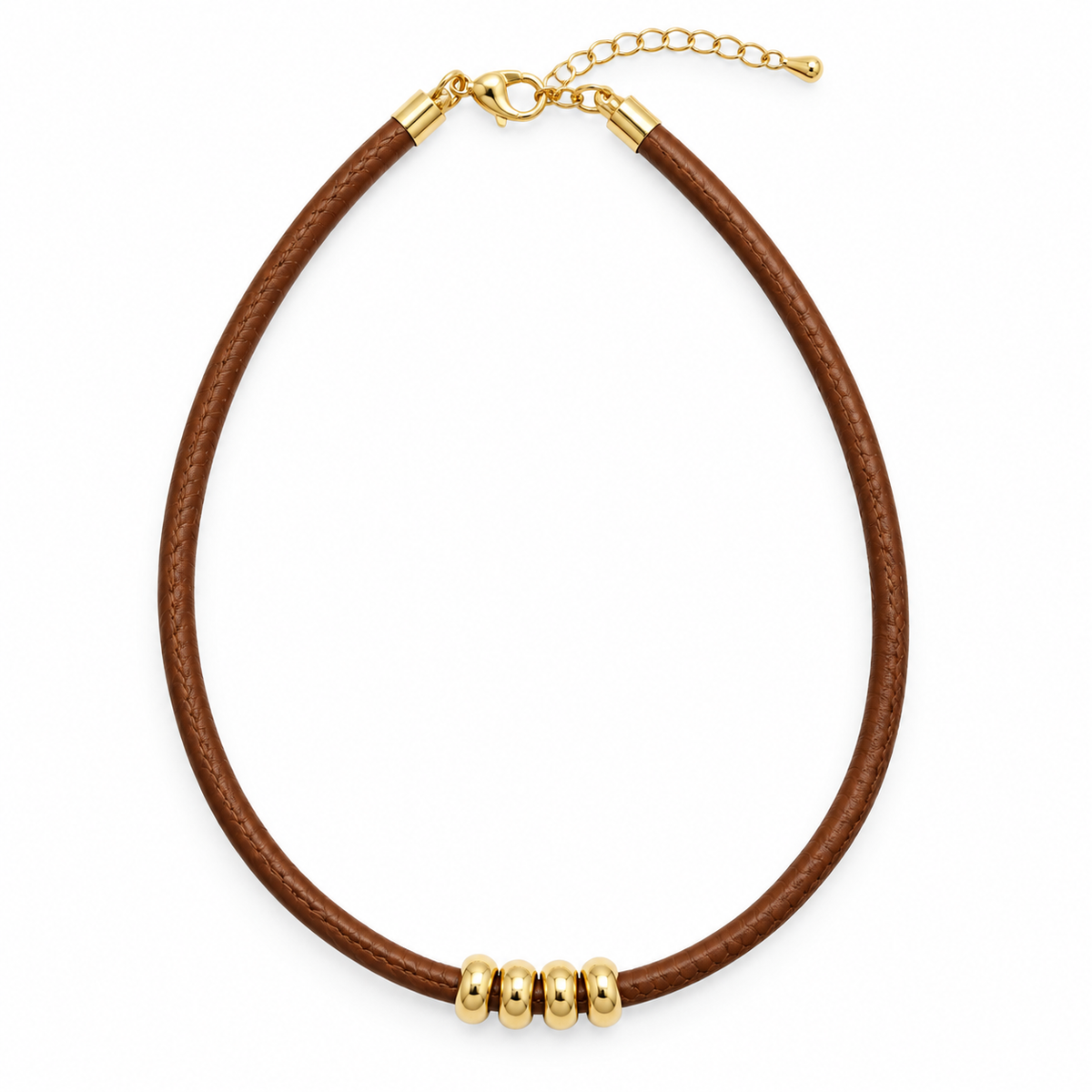 Pack collar polipiel marrón claro + charm trébol