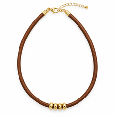 Pack collar polipiel marrón claro + charm trébol