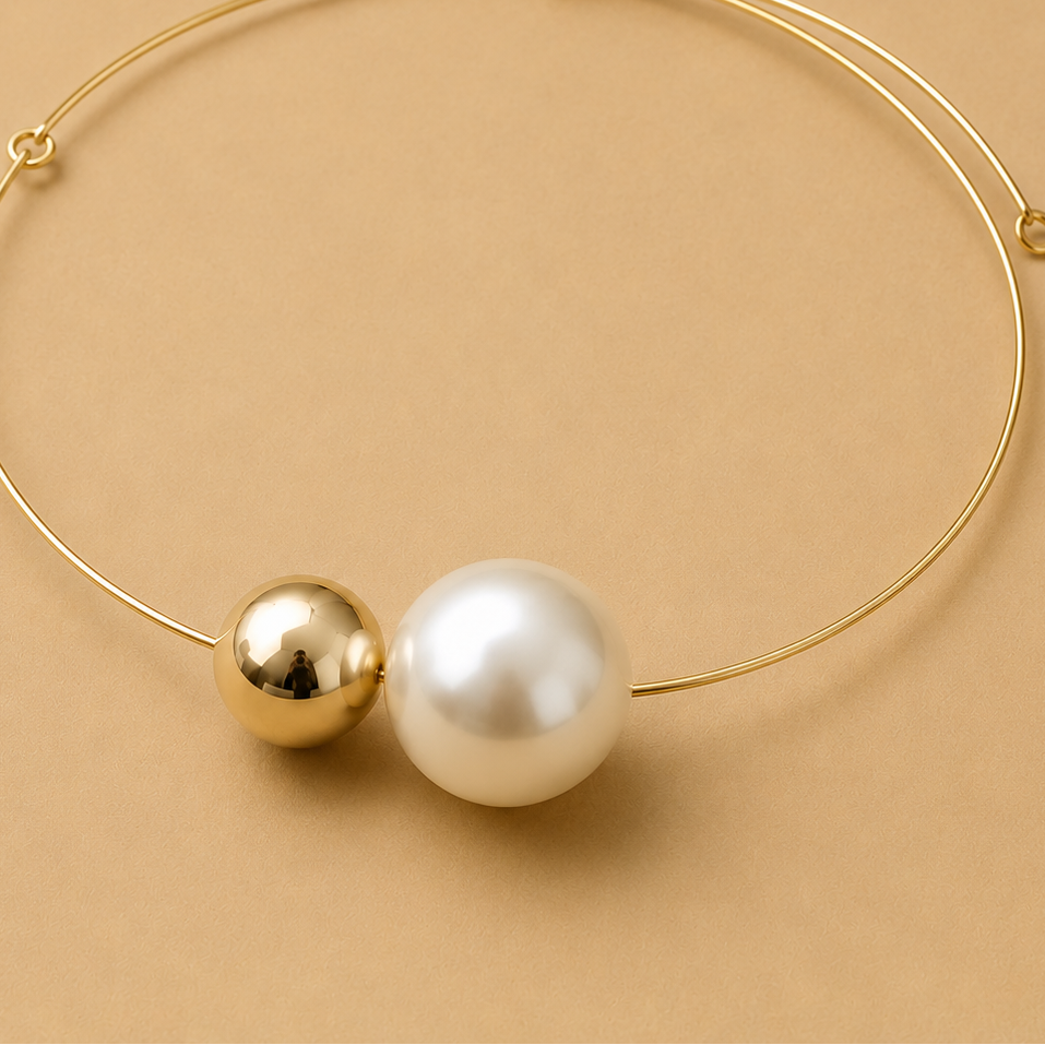 Choker Perla dorado con perla, vista 3 - Alma de Plata