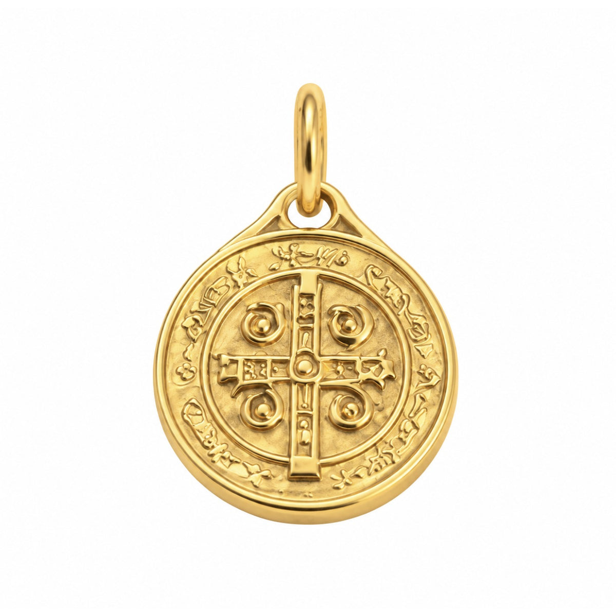 Charm San Benito medalla de acero dorado - Alma de Plata