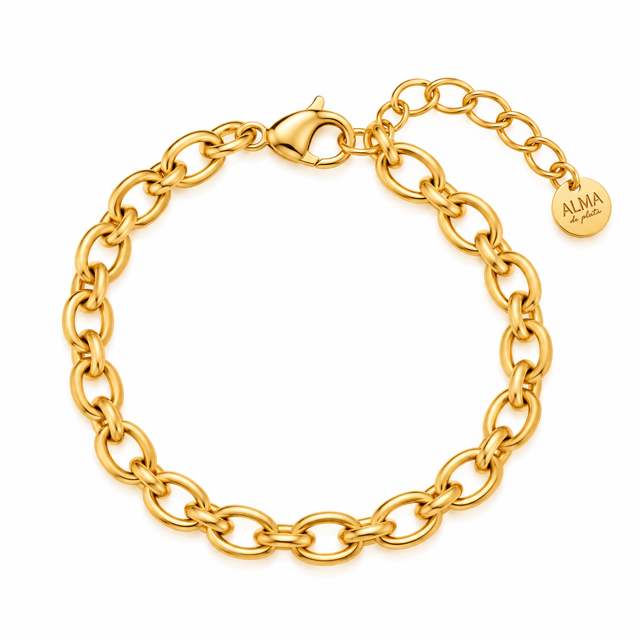 Pulsera Cadena Alma de Plata bañada en oro de 18k con mosquetón - base para charms e iniciales