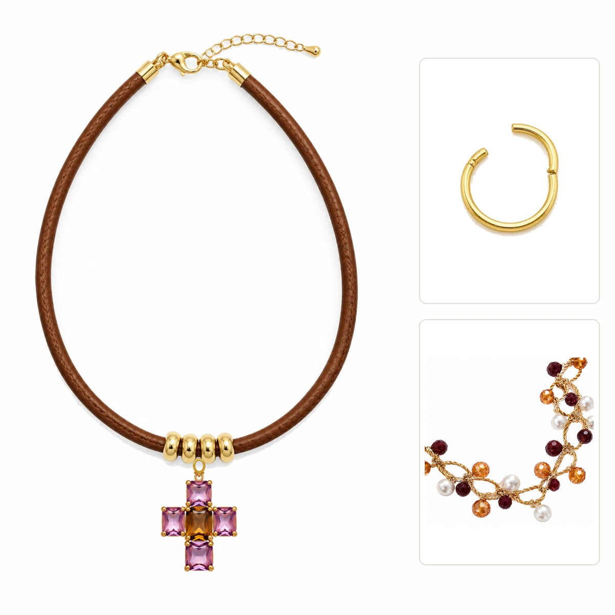 Pack Collar Polipiel Esenza Maxi con anilla desmontable y Collar Ambarina - Alma de Plata
